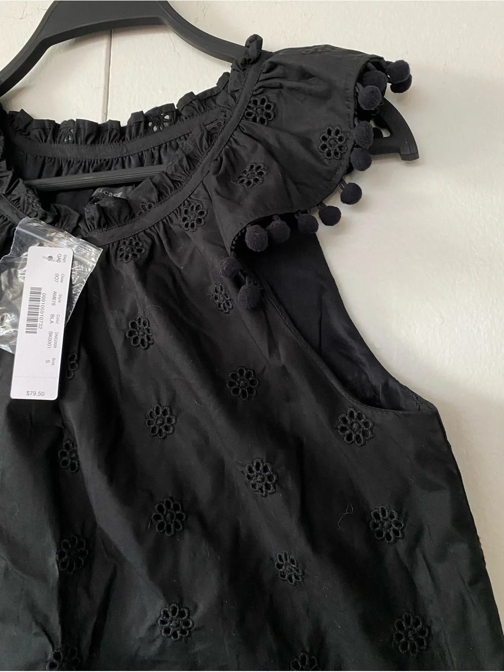 J. Crew Eyelet Pom-Pom Top in Cotton Poplin